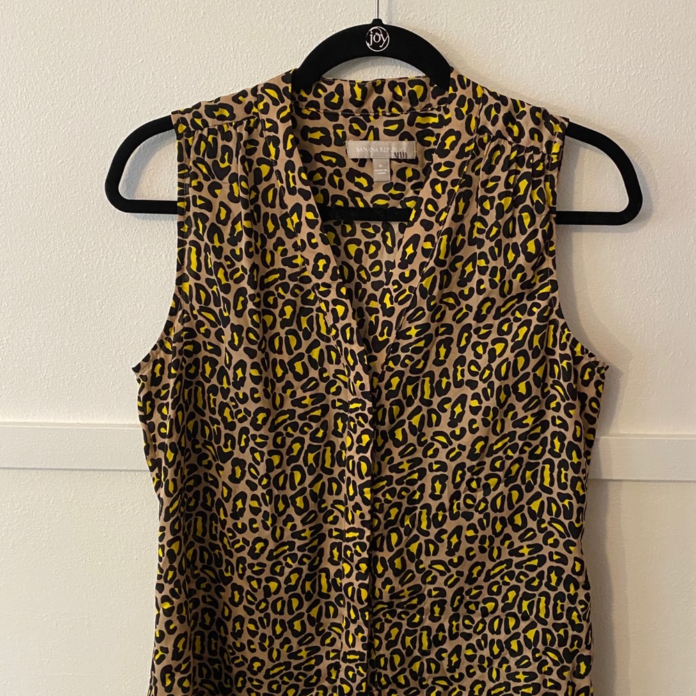 Yellow/Black Leopard Print Sleeveless Blouse by BR